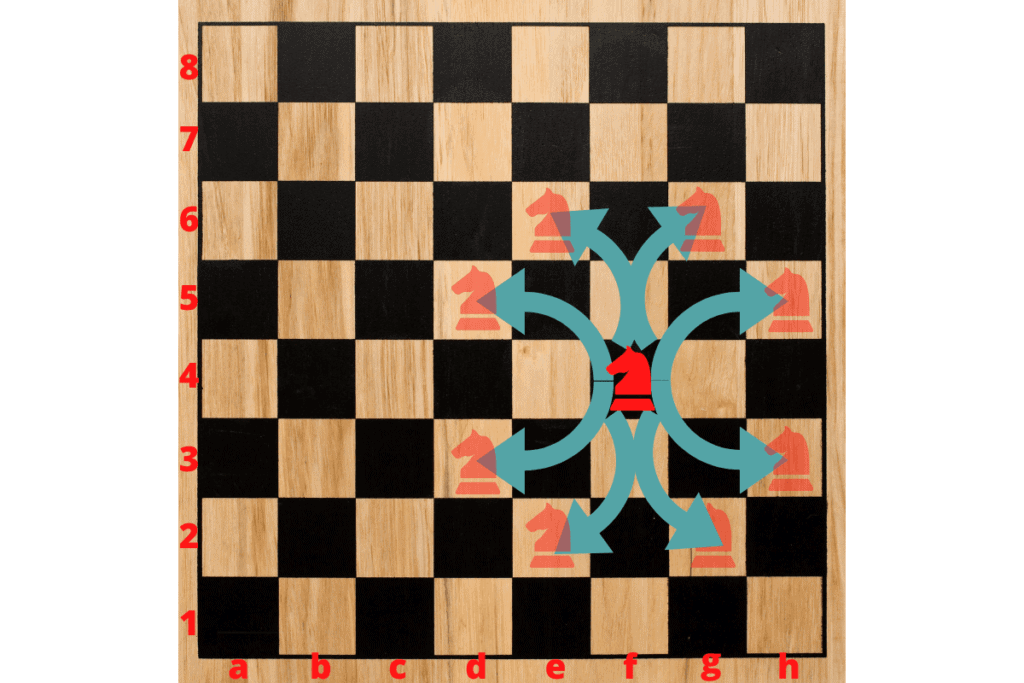 The knight can move to eight squares as long as it is positioned 3 squares in from either side of the board