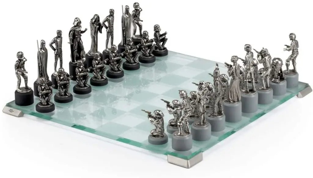 Star wars chess set made from Pewter with a glass board