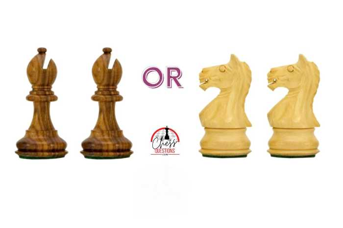 An image showing a pair of bishop pieces in chess, against a pair of Knights, where the bishop are generally more valuable.