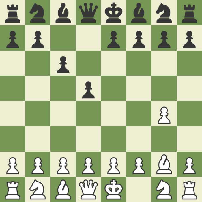 A picture of a chess board after black decides not to accept the Grob gambit